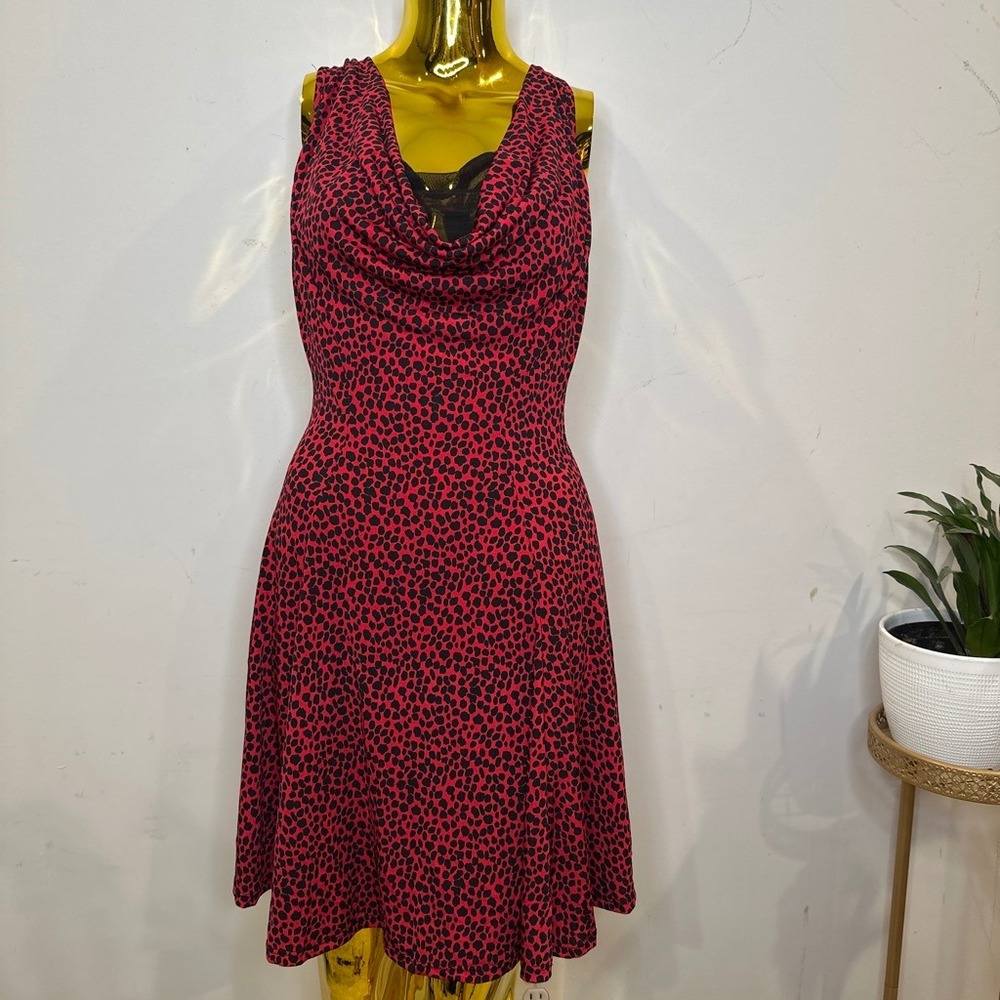 Y2K Witchy Punk Easel Red Black Cheetah Print Cowl Neck Studded Mini Dress Small